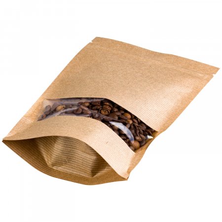 Пакет Дой-Пак 105*150(+30)мм, Крафт (бурый) с окошком