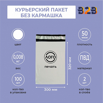 КУРЬЕРСКИЙ ПАКЕТ 300*320 ММ (50 МКМ, БЕЗ КАРМАШКА) С ВАШИМ ЛОГОТИПОМ