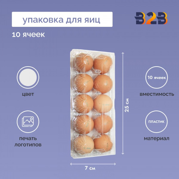 Упаковка для куриных яиц, 10 ячеек, прямоугольная (пластик)