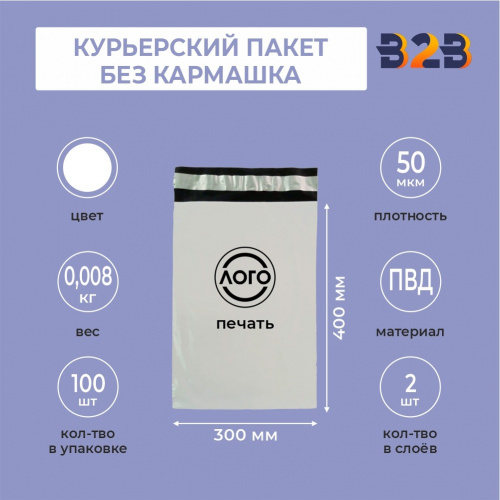КУРЬЕРСКИЙ ПАКЕТ 300*400 ММ (50 МКМ, БЕЗ КАРМАШКА) С ВАШИМ ЛОГОТИПОМ