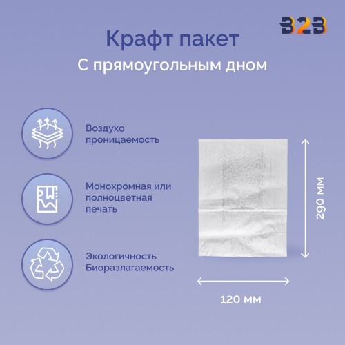 Крафт пакет с прямоугольным дном 220x120x290мм, 65 г/м2 (белый)