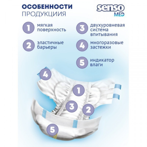 Подгузники для взрослых, SENSO MED Standart, размер S, 30 шт.